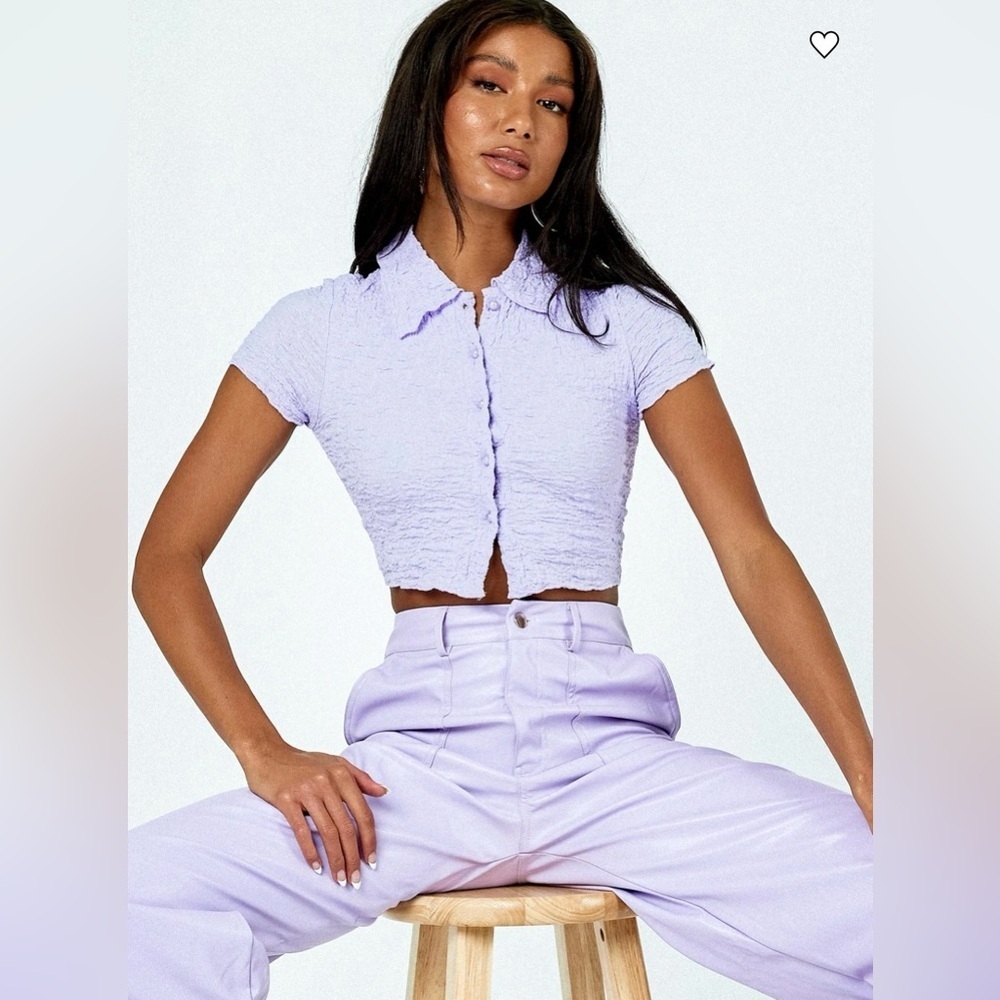 Princess Polly Imani Crinkle Top Lilac Size 4